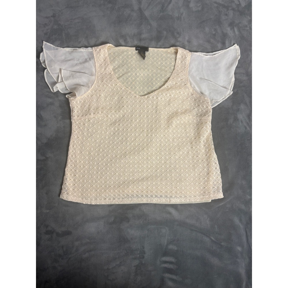 Grace Elements Women's 1X Ivory Crochet Blouse Flutter Sleeve Boho Cottagecore